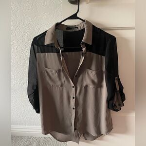Ro & De Black and Army Green Blouse